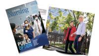 Fall 2023 magazine cover and a mockup of some pages inside.